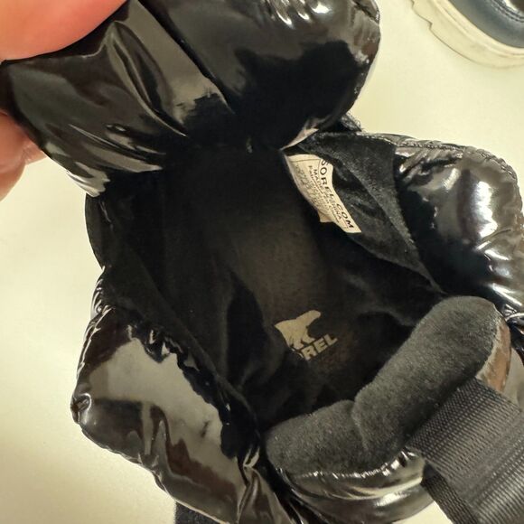Sorel Joan of Arctic Next Strap Puff Boot Shiny Black Nylon Waterproof Sneaker - Picture 8 of 11